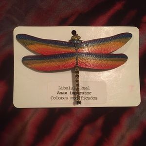 SOLD 
LARGE rainbow dragonfly hair barrette.
